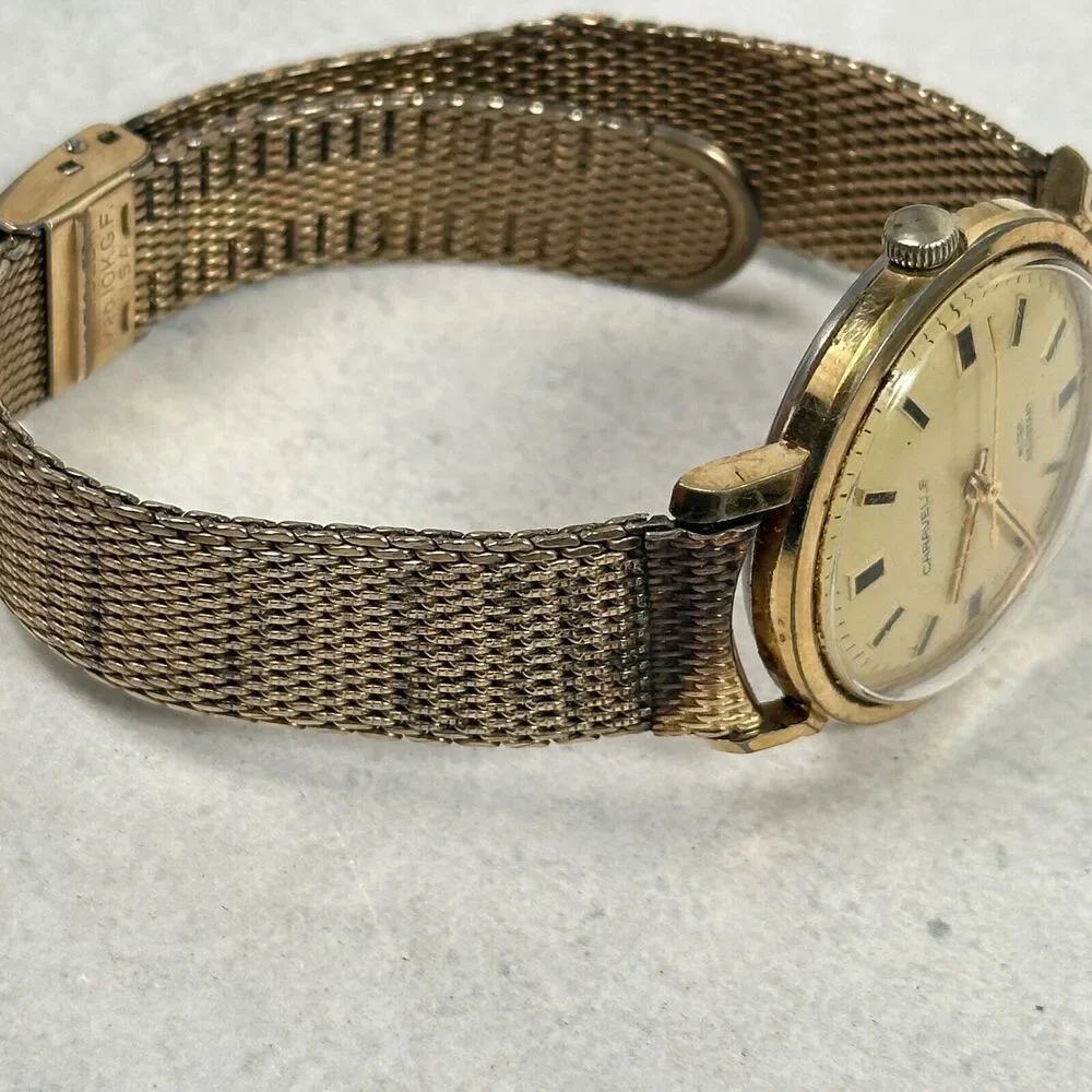 VTG Caravelle Watch Mens 32mm Gold Tone Manual Wind Mesh Band Working READ